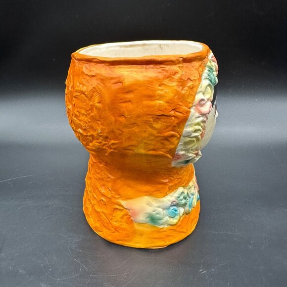 Vintage Big Eyed Face Planter Vase Nippon Yoko Boeki Japan 1950s Orange Kitsch - Picture 5 of 16